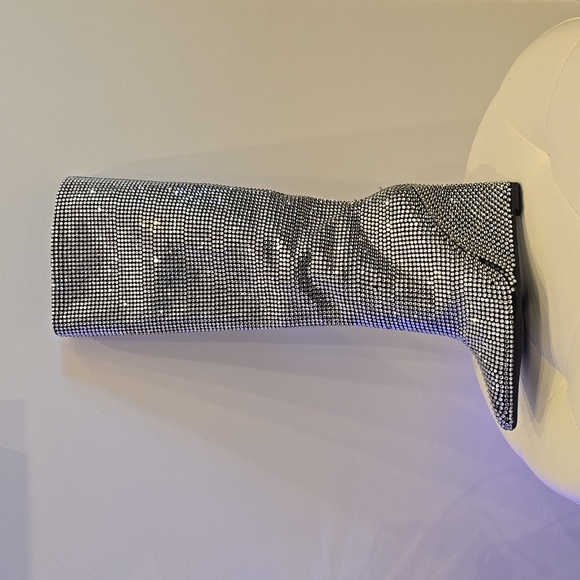 Gianna Bini Wedge Heel Rhinestone Knee High Silver BOOTS Disco Ball Cinderella - Picture 3 of 7